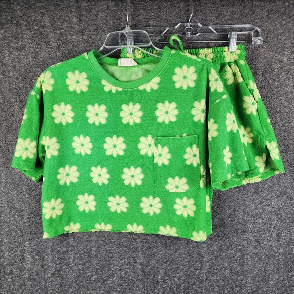 new in Dresses & Skirts - New In 2pc Set Womens S NT11182SET Green Floral Terry Cloth Shorts Crop Top EUC
